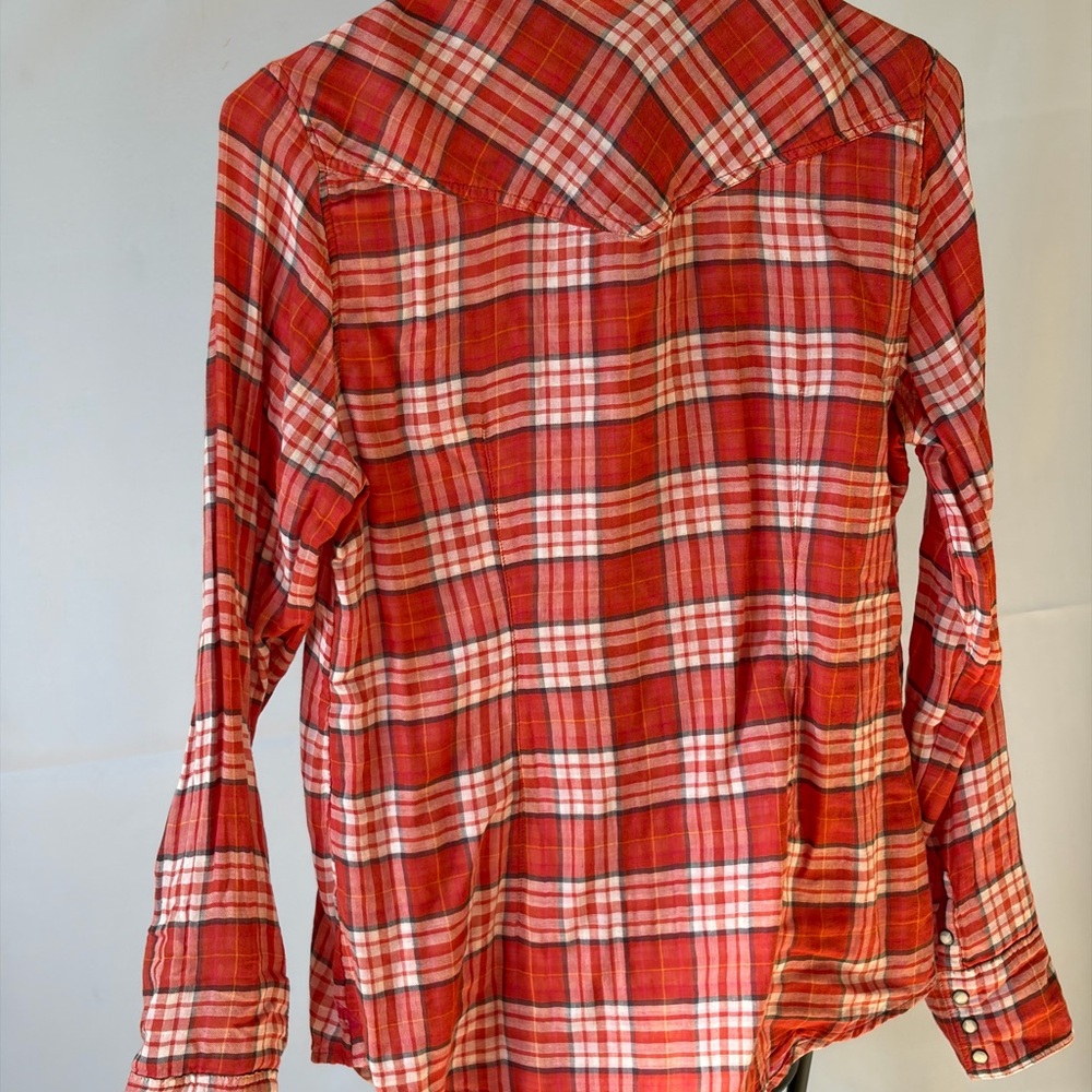 American Eagle Outfitters Pink and Orange Plaid Shirt